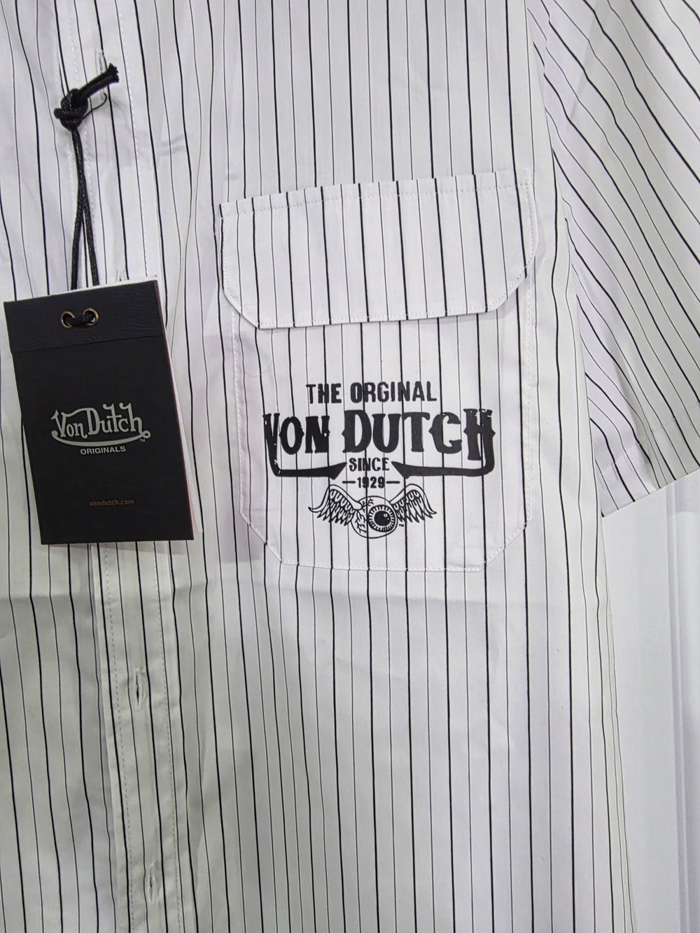 Von Dutch White Pinstripe Short-Sleeve Shirt - Picture 4 of 9